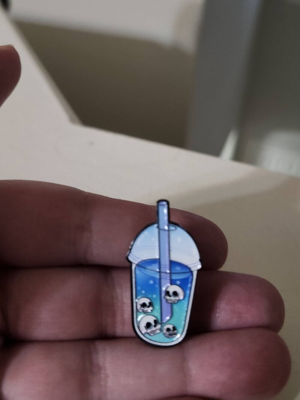 Blue Gradient Skull Bubble Tea Enamel Pin - Unbranded